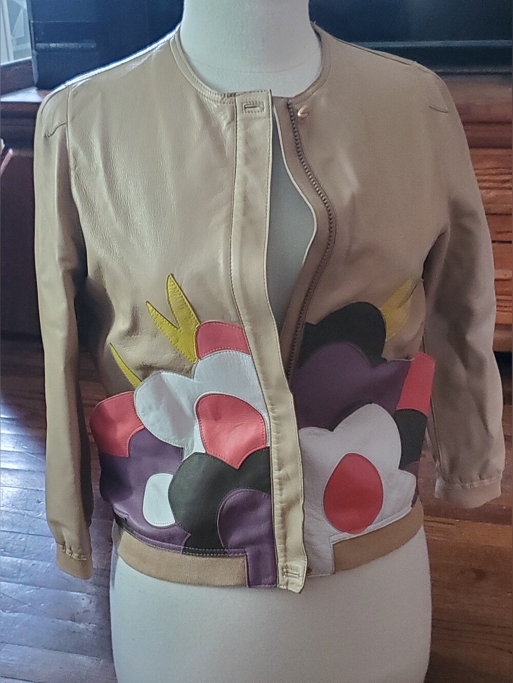 Vintage 90s FENDISSIME by Fendi Leather Patchwork Floral Jacket - Size 40 (US 4)